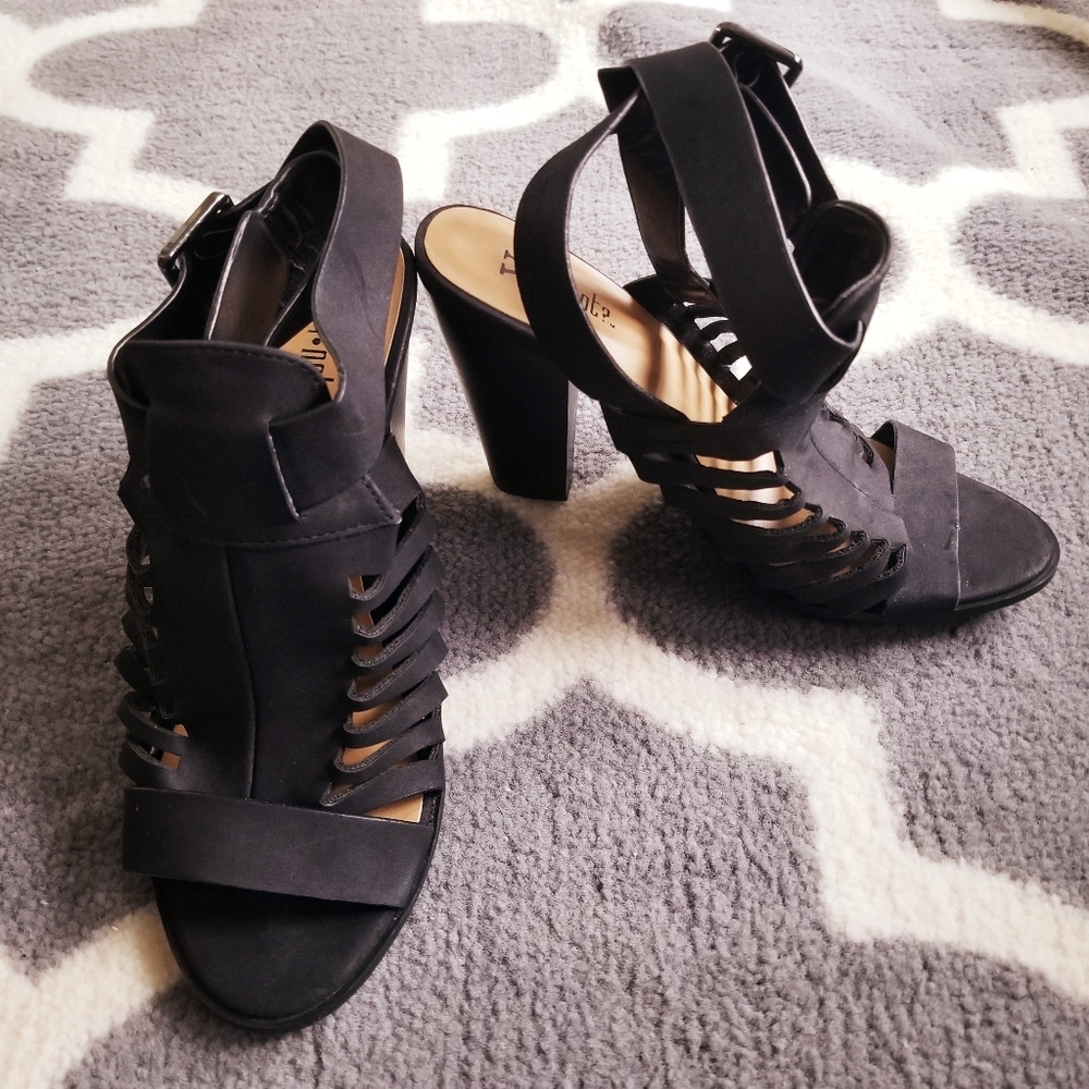 Strappy Laser Cut Block Heel Sandals